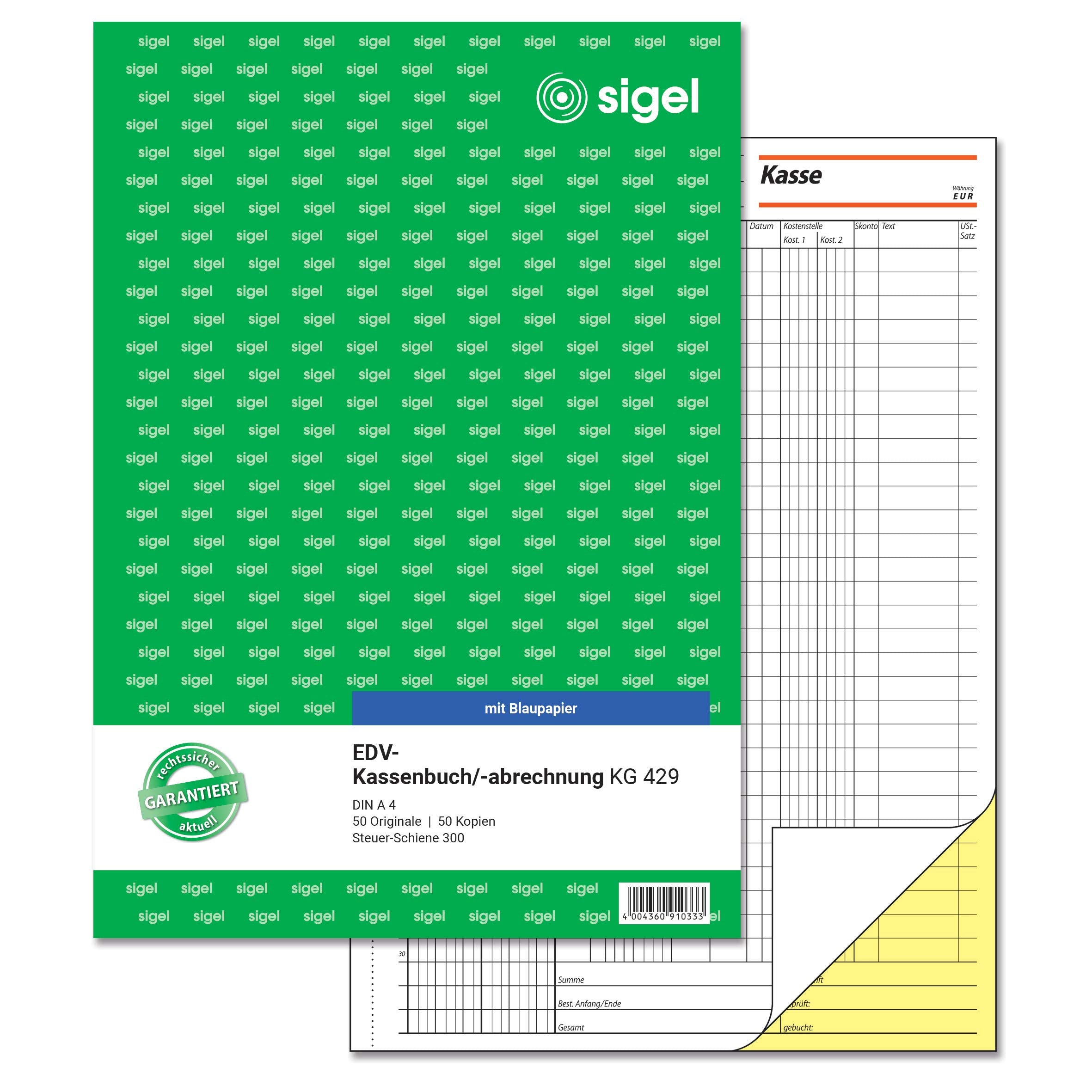 Sigel KG429 EDV Accounting Book with Copy Paper, Tax Rail 300 A4 2 x 50 Sheets with Blue Carbon Paper with Blue Carbon Paper, 2 x 50 Sheets (Pack of 10