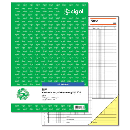 Sigel KG429 EDV Accounting Book with Copy Paper, Tax Rail 300 A4 2 x 50 Sheets with Blue Carbon Paper with Blue Carbon Paper, 2 x 50 Sheets (Pack of 10