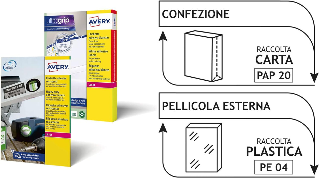AVERY Zweckform L7917-10 Strapazierfähige Folienetiketten (10 Aufkleber, 210x297mm auf A4, extrem stark selbstklebend, für schwierige Oberflächen, bedruckbare Outdoor Klebefolie) 10 Blatt, weiß
