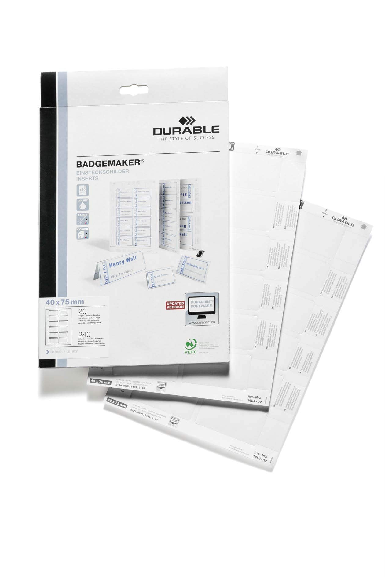 Durable Badgemaker 145402 Label Inserts 40 x 75 mm Pack of 240 White 40 x 75 mm rounded off