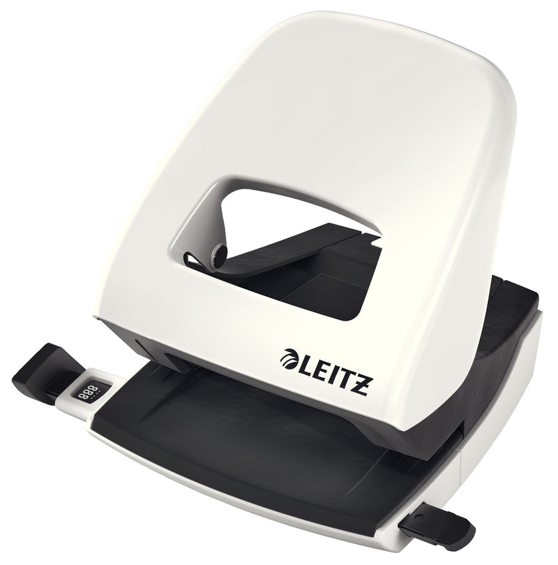 Leitz Hole Punch, 30 Sheets, Guide Bar with Format Markings, Metal, WOW Range, 50081001 - Pearl