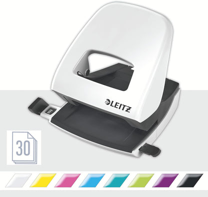 Leitz Hole Punch, 30 Sheets, Guide Bar with Format Markings, Metal, WOW Range, 50081001 - Pearl