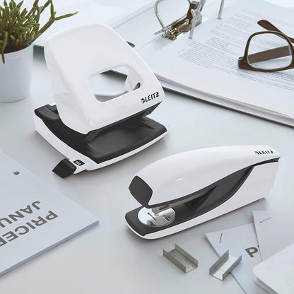 Leitz Hole Punch, 30 Sheets, Guide Bar with Format Markings, Metal, WOW Range, 50081001 - Pearl