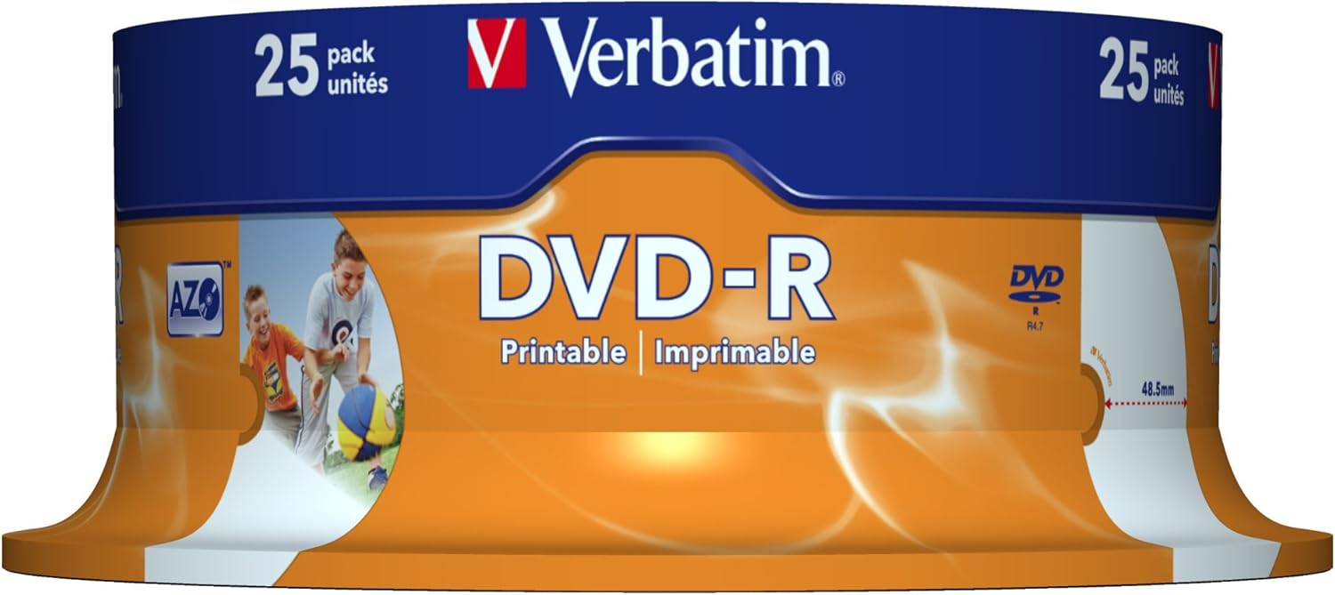 Verbatim 43538 16x Wide Printable DVD-R - Spindle 25 Pack