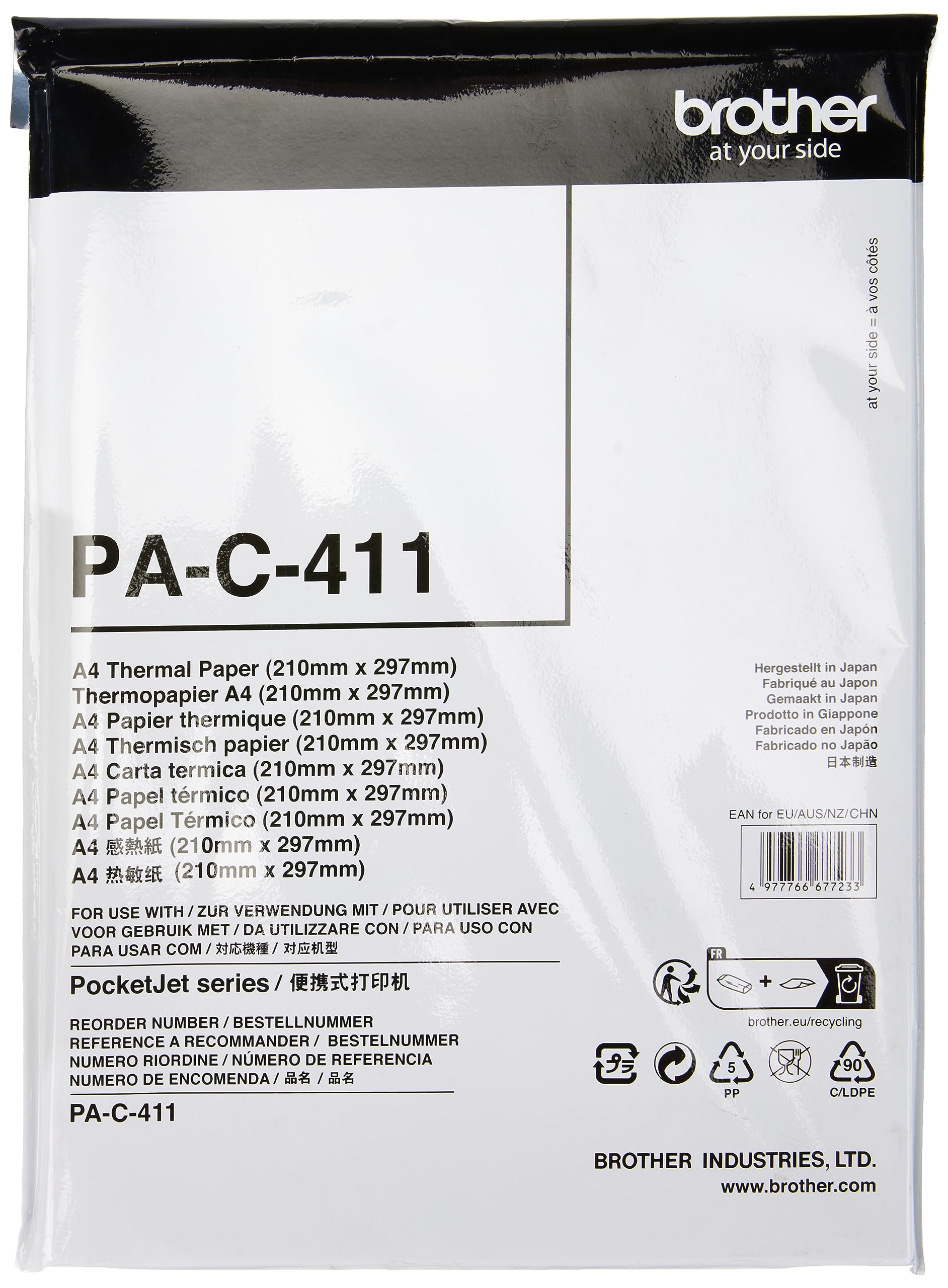 Brother PA-C-411 Thermal Printer Paper, A4, Premium Grade Glossy, White, 210 (W) x 297 mm (L), 100 Sheets, Brother Genuine Supplies, white