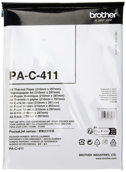 Brother PA-C-411 Thermal Printer Paper, A4, Premium Grade Glossy, White, 210 (W) x 297 mm (L), 100 Sheets, Brother Genuine Supplies, white