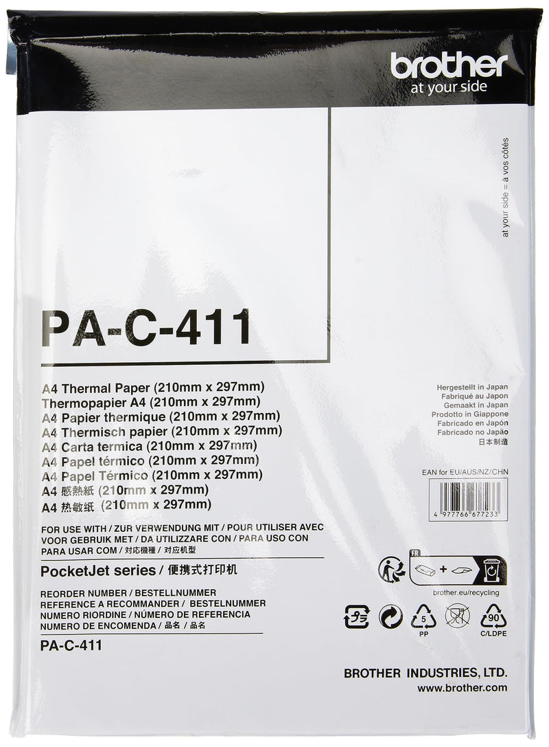 Brother PA-C-411 Thermal Printer Paper, A4, Premium Grade Glossy, White, 210 (W) x 297 mm (L), 100 Sheets, Brother Genuine Supplies, white