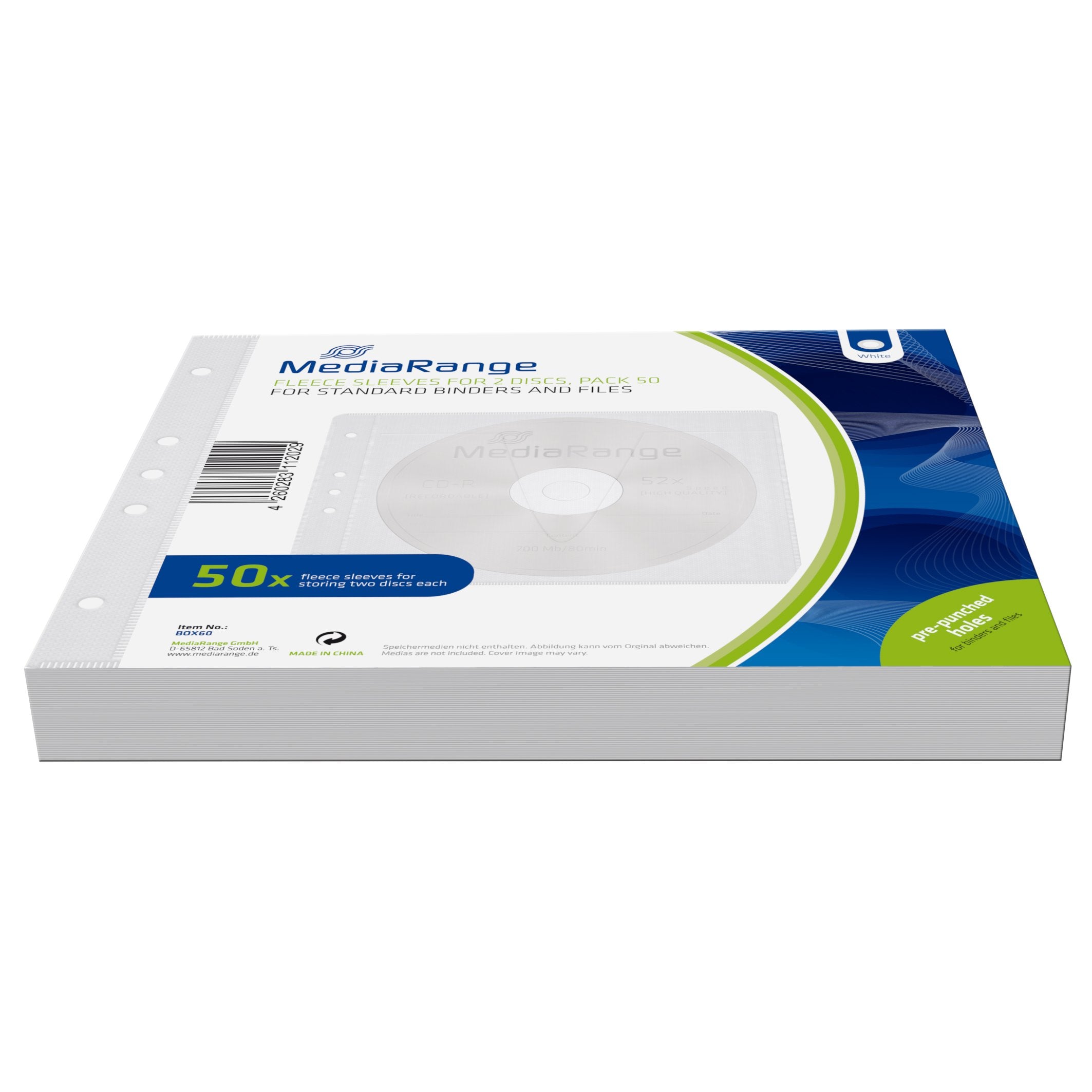 MEDIARANGE Non-woven for 2 Discs White Pack of 50