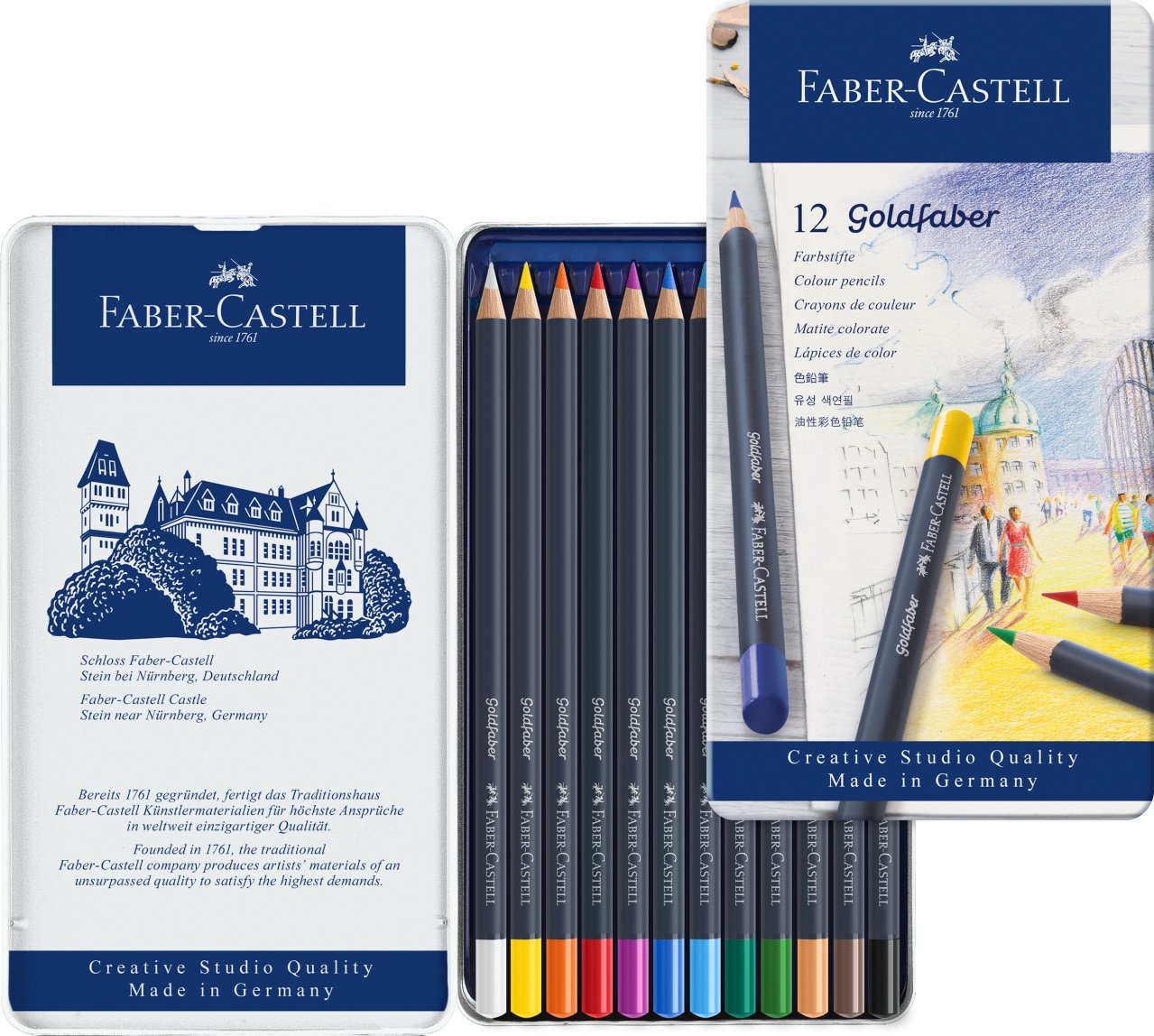 Faber-Castell Creative Studio, Goldfaber, Colour Pencil Set, Multicoloured, Tin Of 12