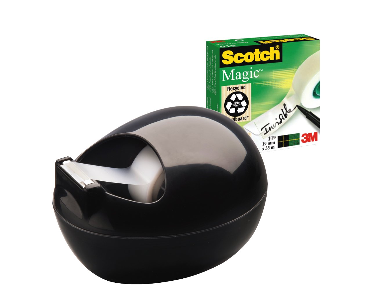 Scotch Magic Tape Dispenser by Karim Rashid (Black) with 1 roll of Scotch Magic Tape, 19mm x 7.5m (C36-B-EU