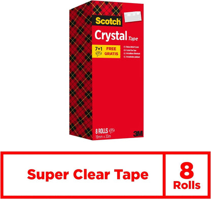 Scotch 19 mm x 33 m Crystal Tape Roll (Pack of 8