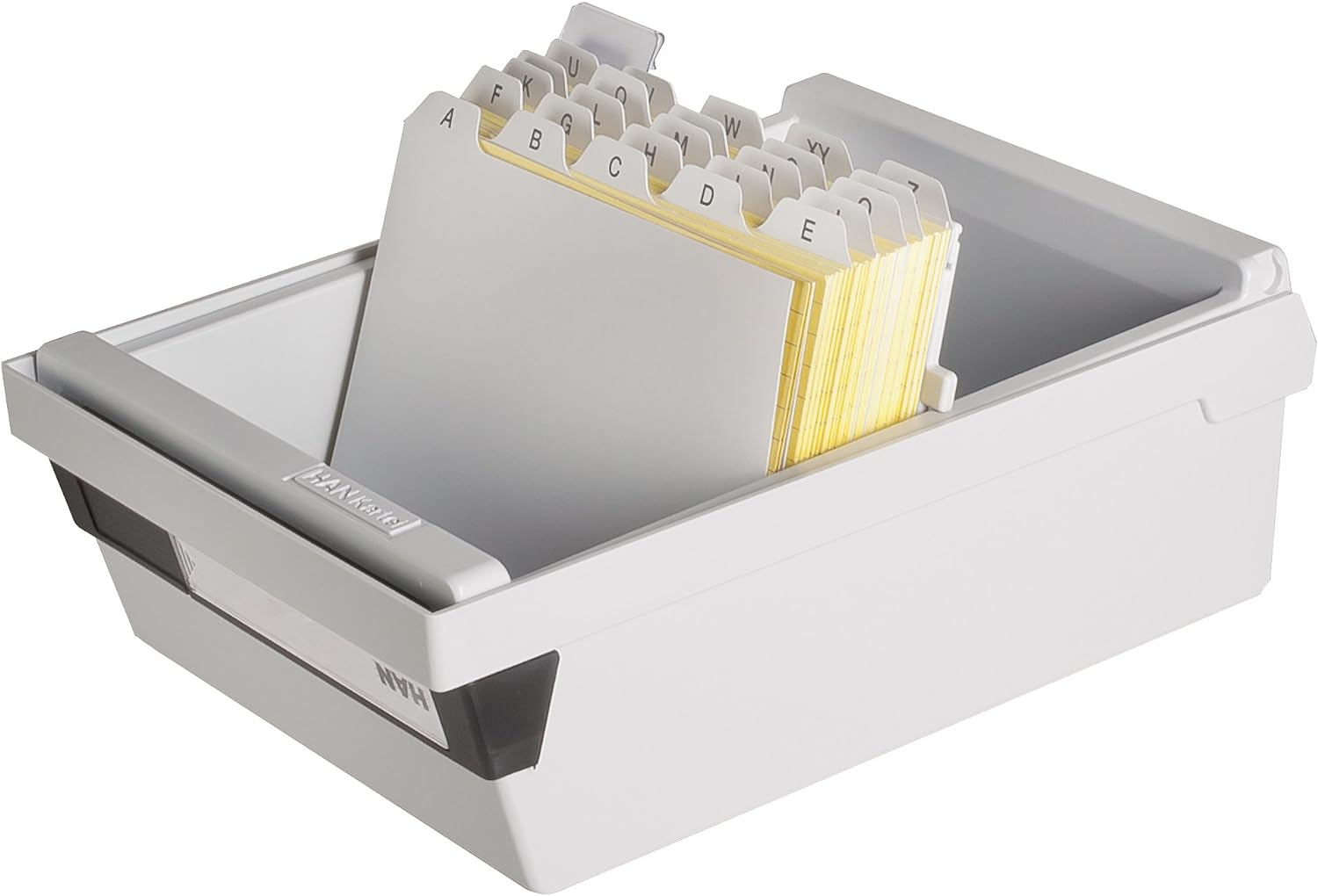 HAN Karteikasten A6 965-11 für 800 Karten, quer – Karteikartenbox in Lichtgrau mit großem Schriftfeld & inkl. 2 Stützplatten - simpel Ordnung halten & Stützplatte DIN A6 quer, 5er Packung