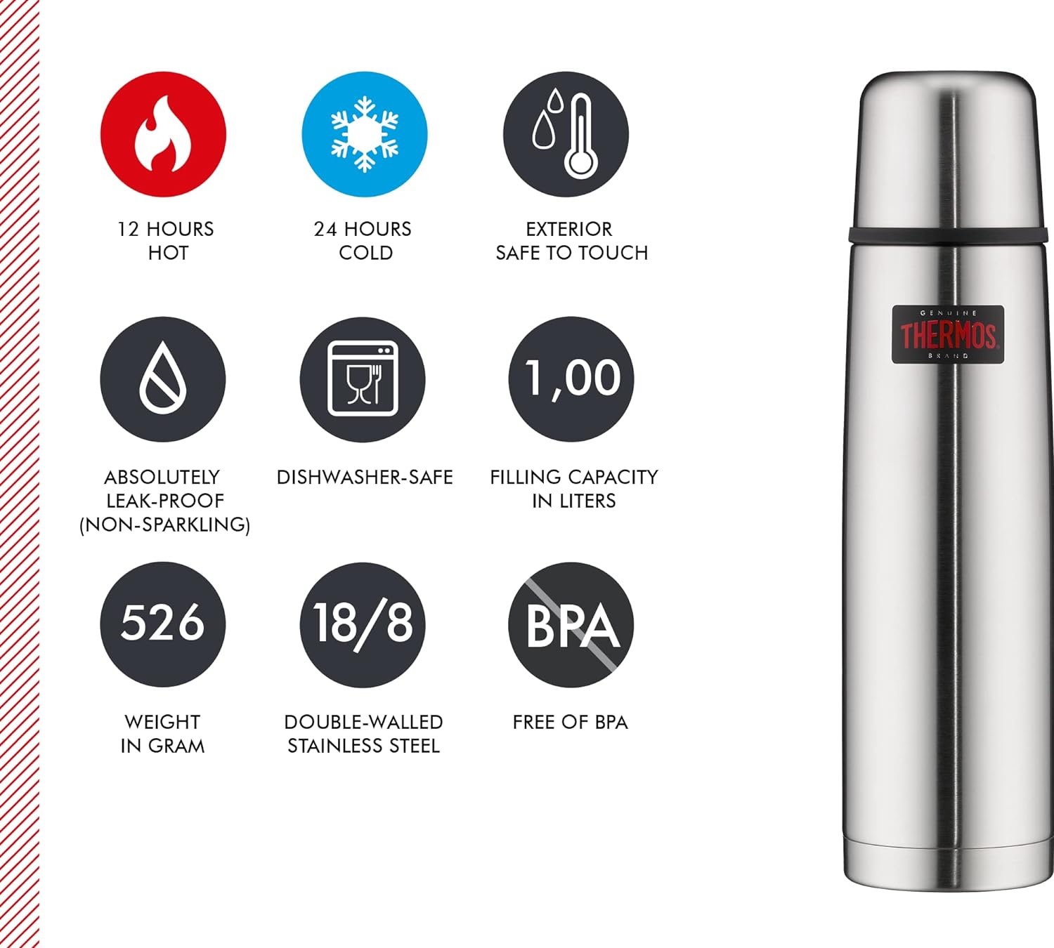 Thermos Thermax Insulated Flask, Silver, 1 Litre