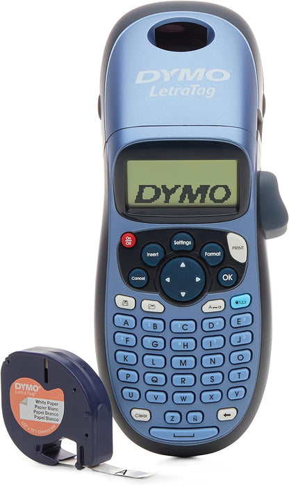 Dymo S0883990 LetraTag Handheld Label Maker, ABC Keyboard Label Printer with Easy-to-Use, 13 Character LCD Screen, for Home or Office, Blue, LT-100H, Uk Version