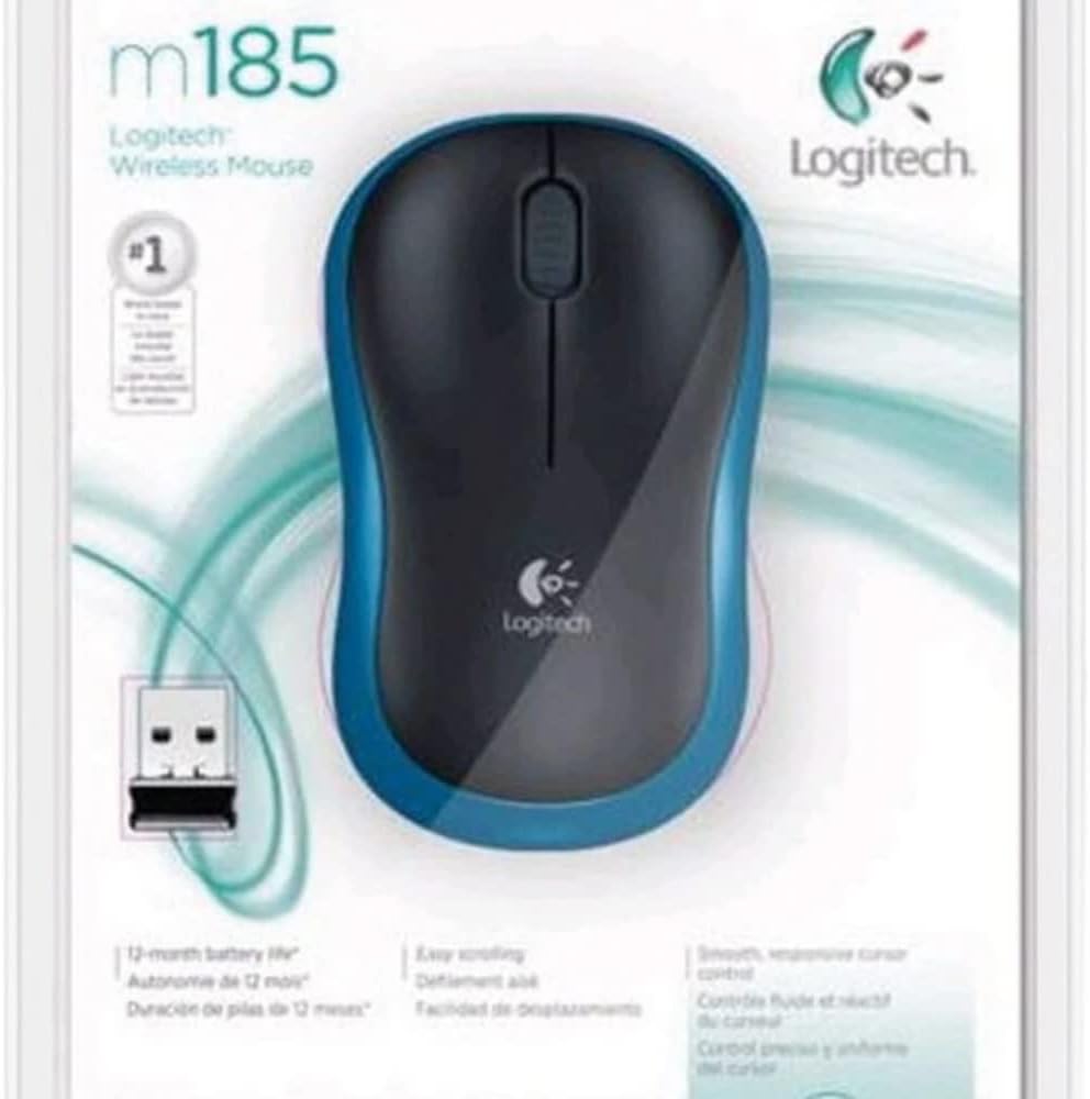 Logitech M185 Wireless Mouse, 2.4GHz with USB Mini Receiver, 12-Month Battery Life, 1000 DPI Optical Tracking, Ambidextrous, Compatible with PC, Mac, Laptop