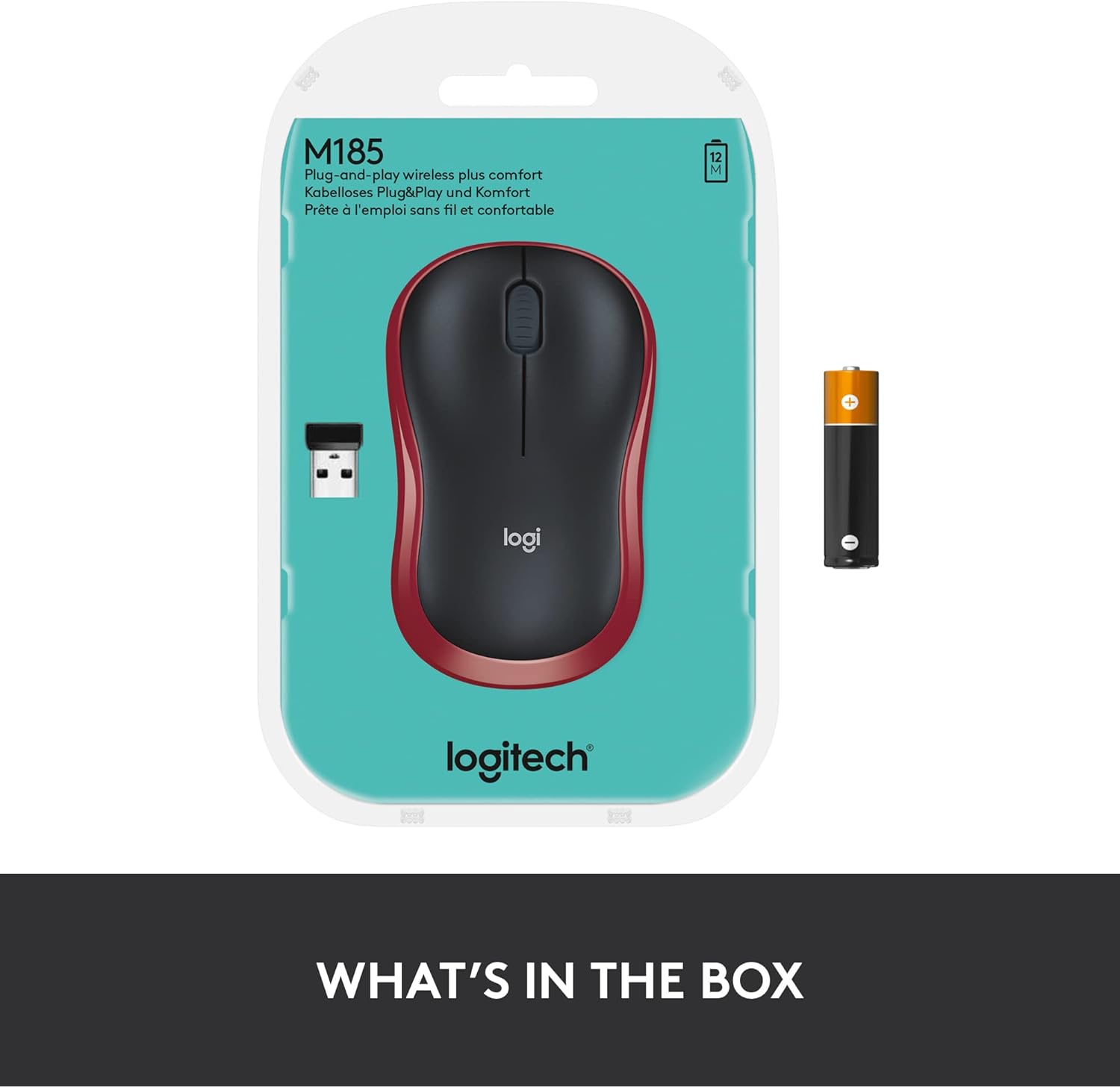 Logitech M185 Wireless Mouse, 2.4GHz with USB Mini Receiver, 12-Month Battery Life, 1000 DPI Optical Tracking, Ambidextrous, Compatible with PC, Mac, Laptop