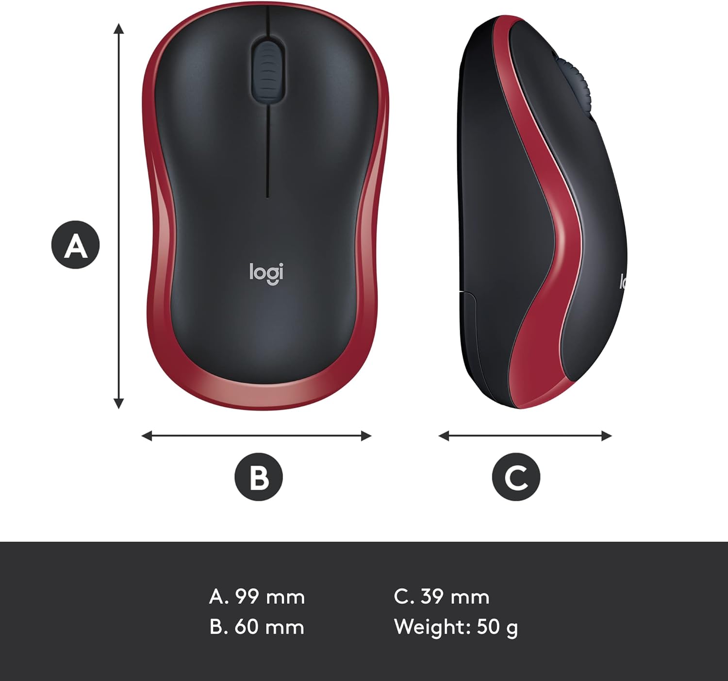 Logitech M185 Wireless Mouse, 2.4GHz with USB Mini Receiver, 12-Month Battery Life, 1000 DPI Optical Tracking, Ambidextrous, Compatible with PC, Mac, Laptop
