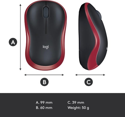 Logitech M185 Wireless Mouse, 2.4GHz with USB Mini Receiver, 12-Month Battery Life, 1000 DPI Optical Tracking, Ambidextrous, Compatible with PC, Mac, Laptop