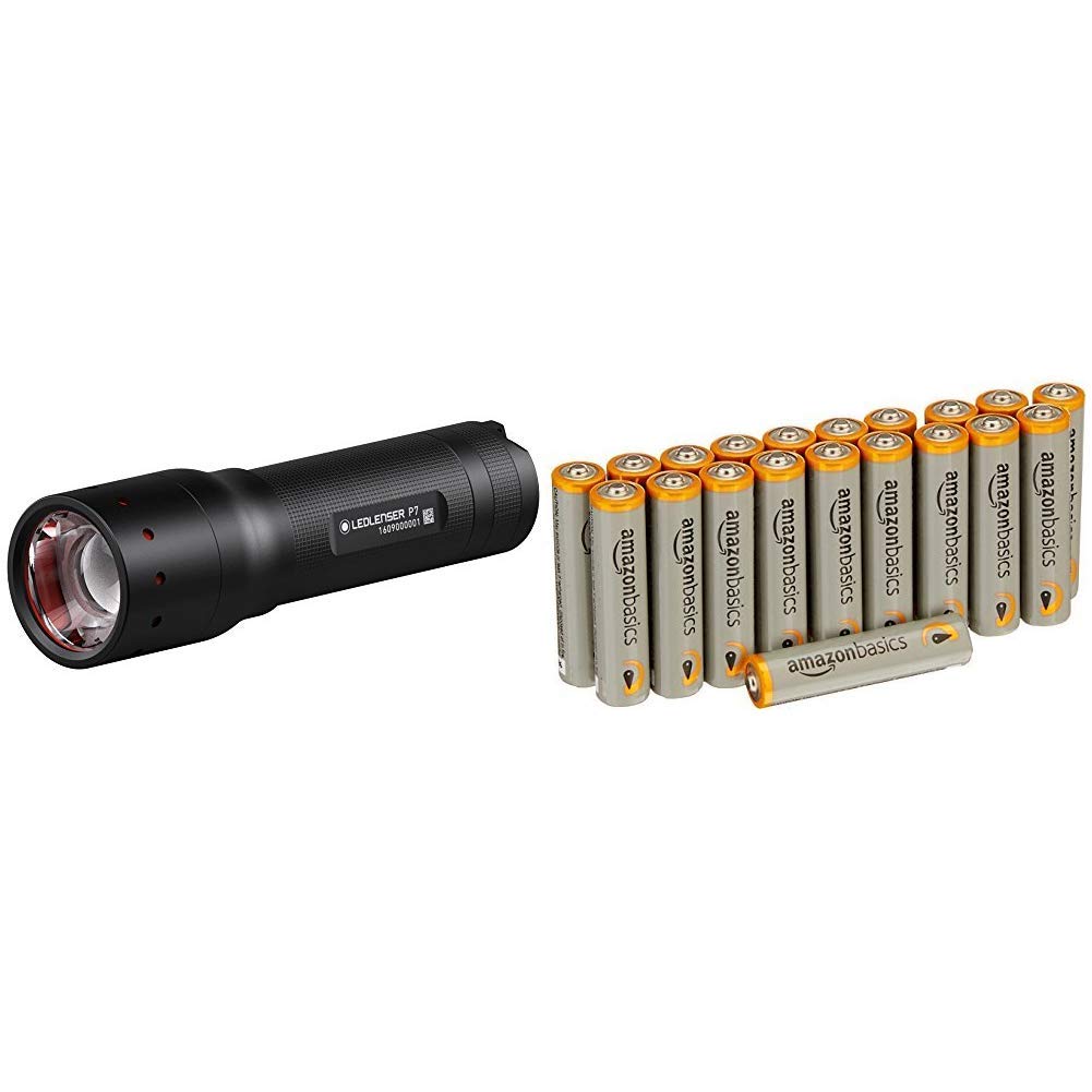 Ledlenser P7 Taschenlampe Box mit Amazon Basics Batterien mit AmazonBasics Batterien