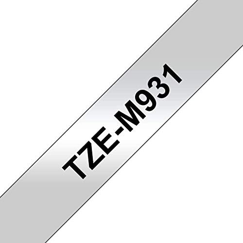 Brother TZe-M931 Labelling Tape Cassette, Black on Matt Silver, 12mm (W) x 8M (L), Laminated, Brother Genuine Supplies