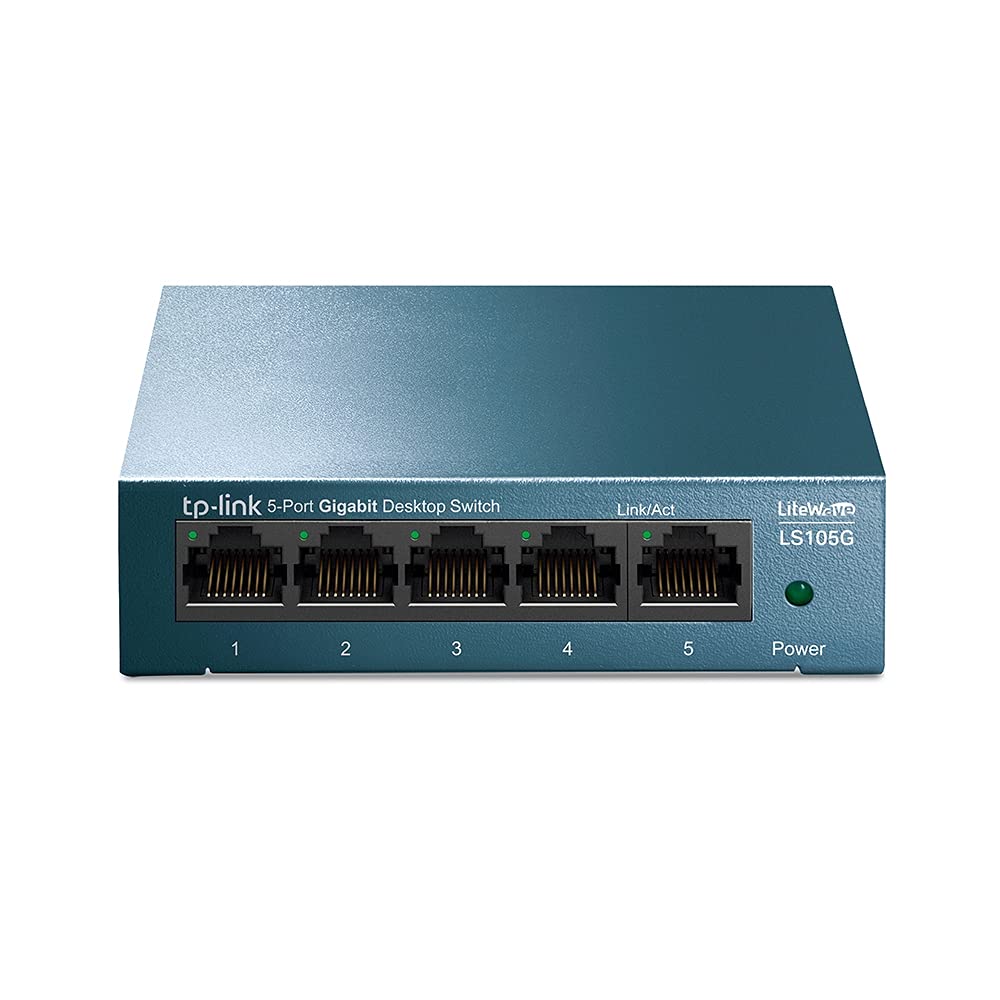 TP-Link LS105G 5-Port Desktop/Wallmount Gigabit Ethernet Switch, Splitter, Plug & Play, Desktop, Steel Case,Black