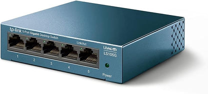 TP-Link LS105G 5-Port Desktop/Wallmount Gigabit Ethernet Switch, Splitter, Plug & Play, Desktop, Steel Case,Black