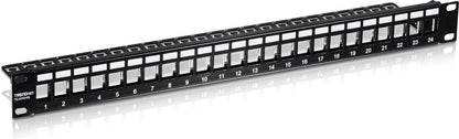 TRENDnet 24-Port Blank Keystone Shielded 1U Patch Panel, TC-KP24S, STP, Cat6A, Cat5, Cat5e, Cat6, 19 Inch RackMount Design, Recommended with TC-K06C6A Cat6A Keystone Jacks,Black 24 Port Blank Keystone Shielded