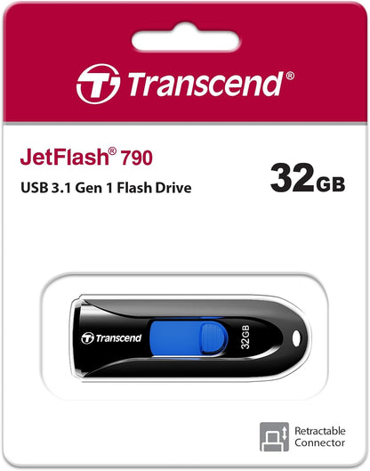 Transcend 32GB JetFlash 790 USB 3.1 Gen 1 Flash Drive (USB Stick) Black TS32GJF790K