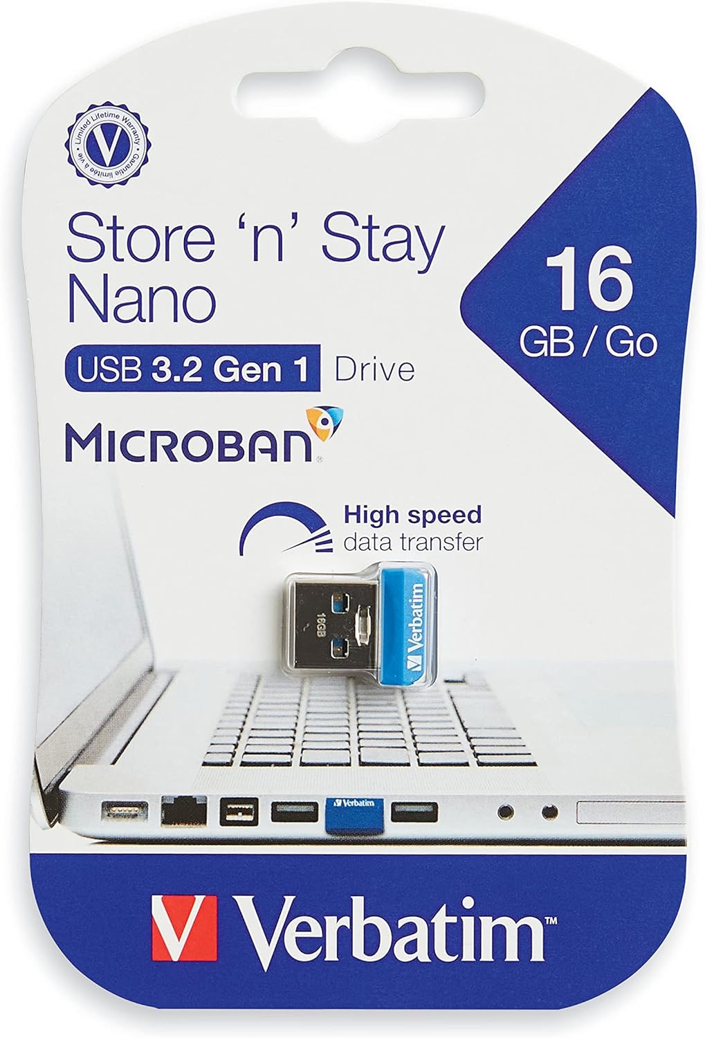 16GB USB Flash 3.0 NANO Store´N´Stay BLUE Verbatim P-BLIST