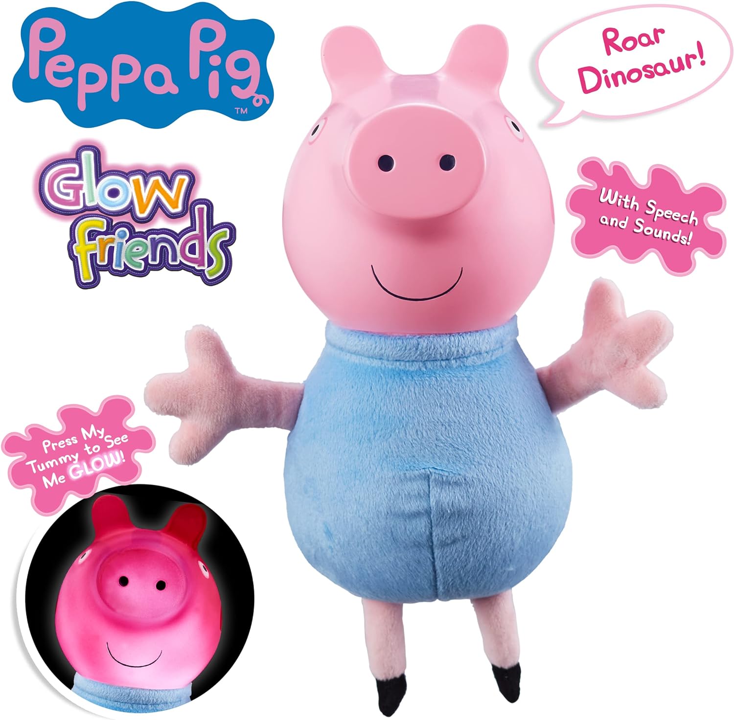 Peppa Pig glow Friends Talking Peppa, preschool interactive soft toy, with lights up face and sound effects, gift for 3-5 year old & Travel Magnetic Scribbler pad with pen and 3 stamps + Travel Magnetic Scribbler pad
