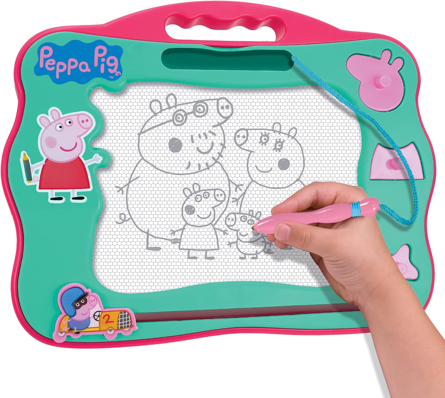 Peppa Pig glow Friends Talking Peppa, preschool interactive soft toy, with lights up face and sound effects, gift for 3-5 year old & Travel Magnetic Scribbler pad with pen and 3 stamps + Travel Magnetic Scribbler pad