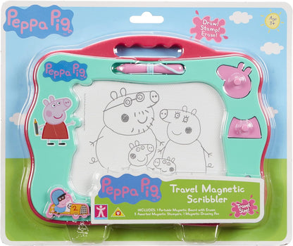 Peppa Pig glow Friends Talking Peppa, preschool interactive soft toy, with lights up face and sound effects, gift for 3-5 year old & Travel Magnetic Scribbler pad with pen and 3 stamps + Travel Magnetic Scribbler pad