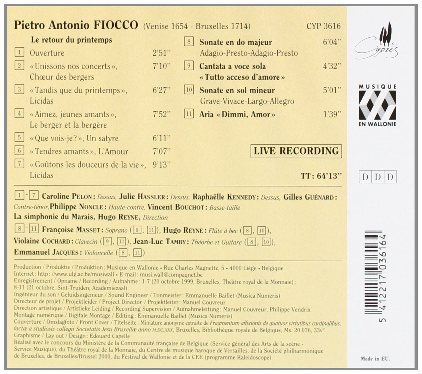 Musique en Wallonie - Pierre-Antonie Fiocco (Le retour du printemps)