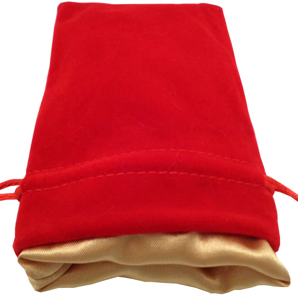 Luxury Velvet Dice Bags with Satin Lining: 4"x6" Red Velvet Dice Bag with Gold Satin Lining