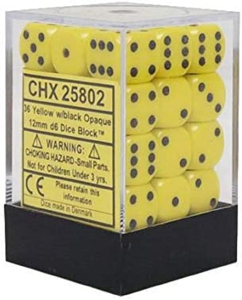 Chessex CHX25802 Dice - Opaque: 36D6 Yellow/Black, Small (10mm - 14mm