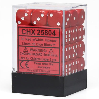 Chessex CHX25804 Dice-Opaque: 36D6 Red/White Set, Small (10mm - 14mm