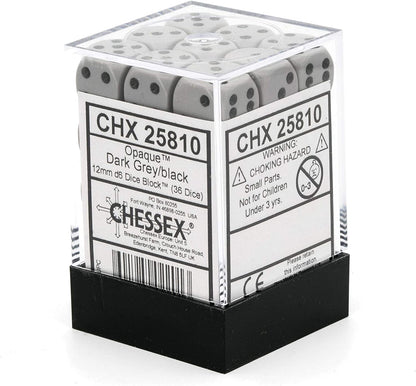 Chessex DND Dice Set-Chessex D&D Dice-12mm Opaque Grey and Black Plastic Polyhedral Dice Set-Dungeons and Dragons Dice Includes 36 Dice – D6, Various (CHX25810), Small (10mm - 14mm