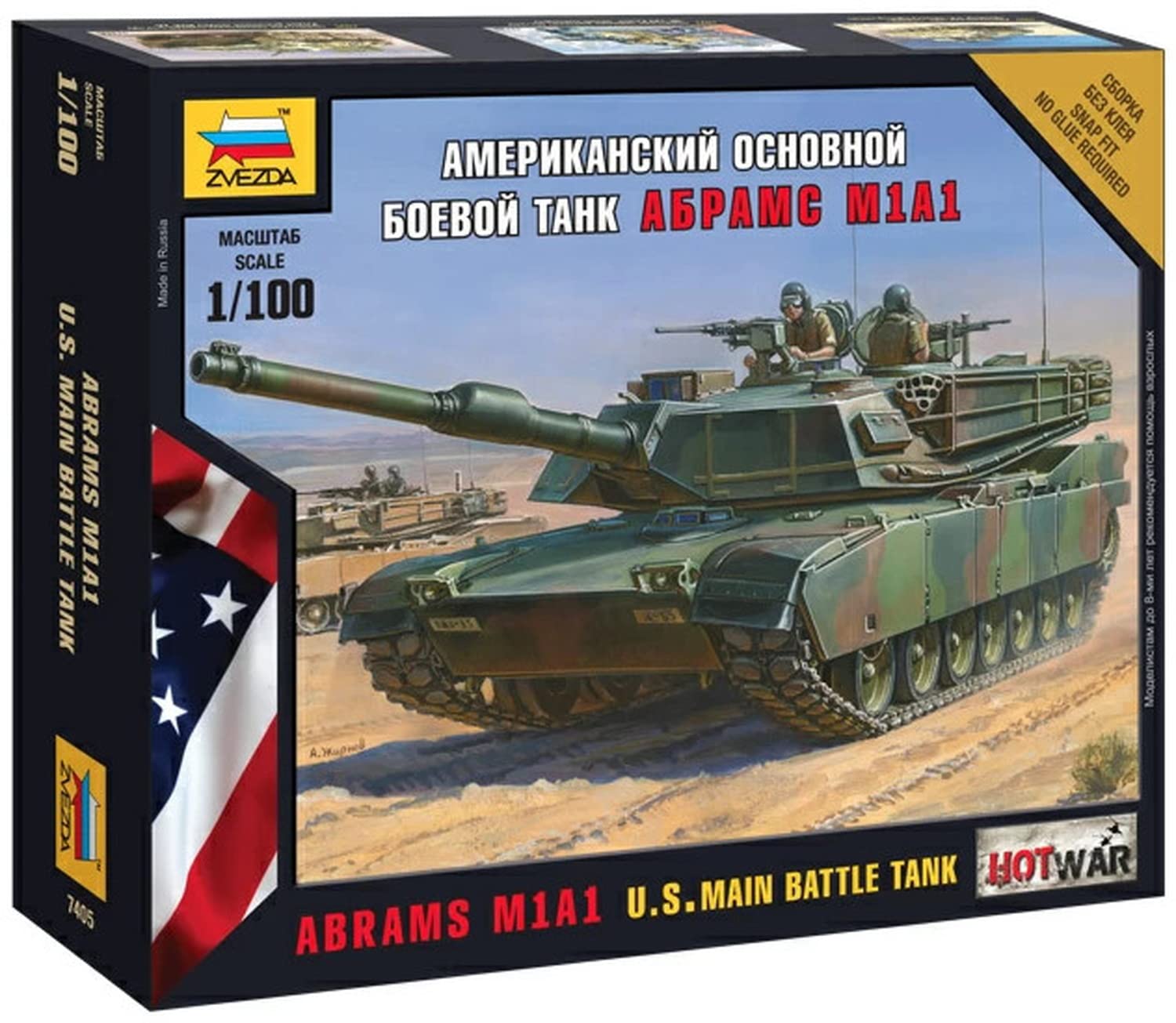 Zvezda 500787405 – 1:100 M1A1 Abrams U.S. Combat Tank