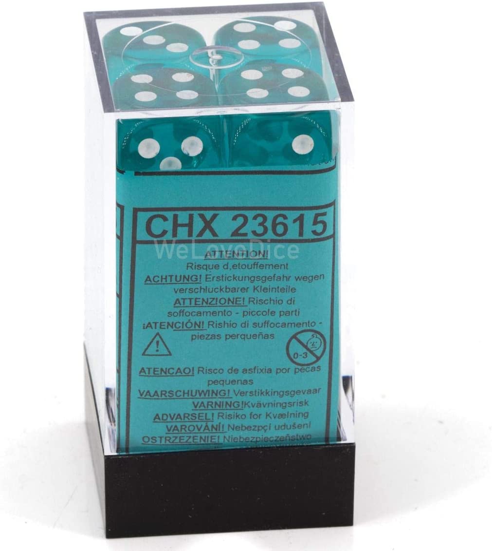 DND Dice Set-Chessex D&D Dice-16mm Translucent Teal and White Plastic Polyhedral Dice Set-Dungeons and Dragons Dice Includes 12 Dice – D6