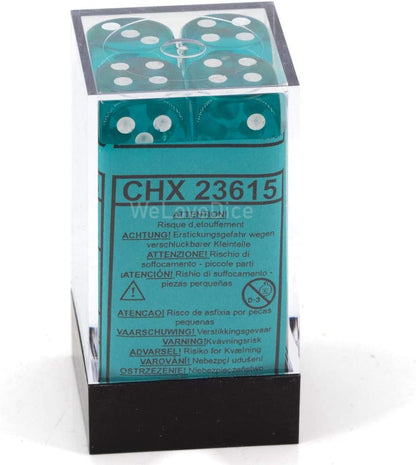 DND Dice Set-Chessex D&D Dice-16mm Translucent Teal and White Plastic Polyhedral Dice Set-Dungeons and Dragons Dice Includes 12 Dice – D6