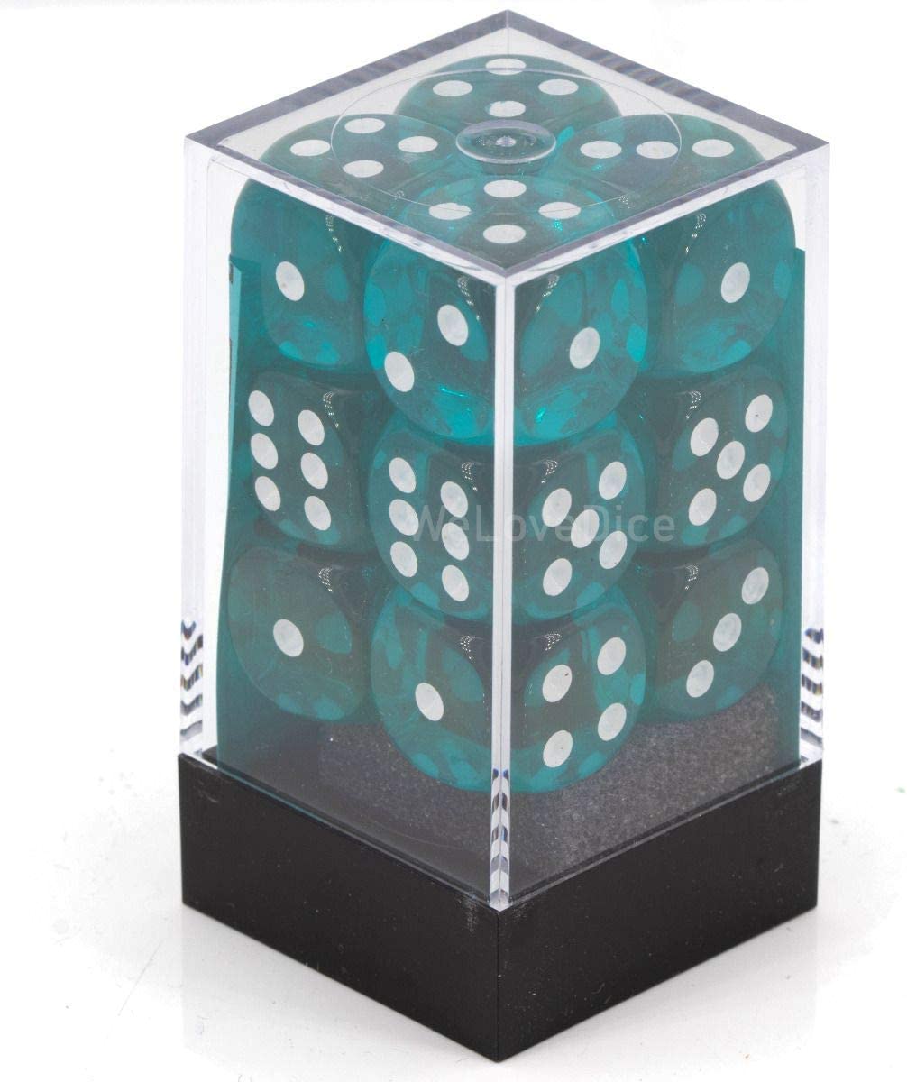 DND Dice Set-Chessex D&D Dice-16mm Translucent Teal and White Plastic Polyhedral Dice Set-Dungeons and Dragons Dice Includes 12 Dice – D6