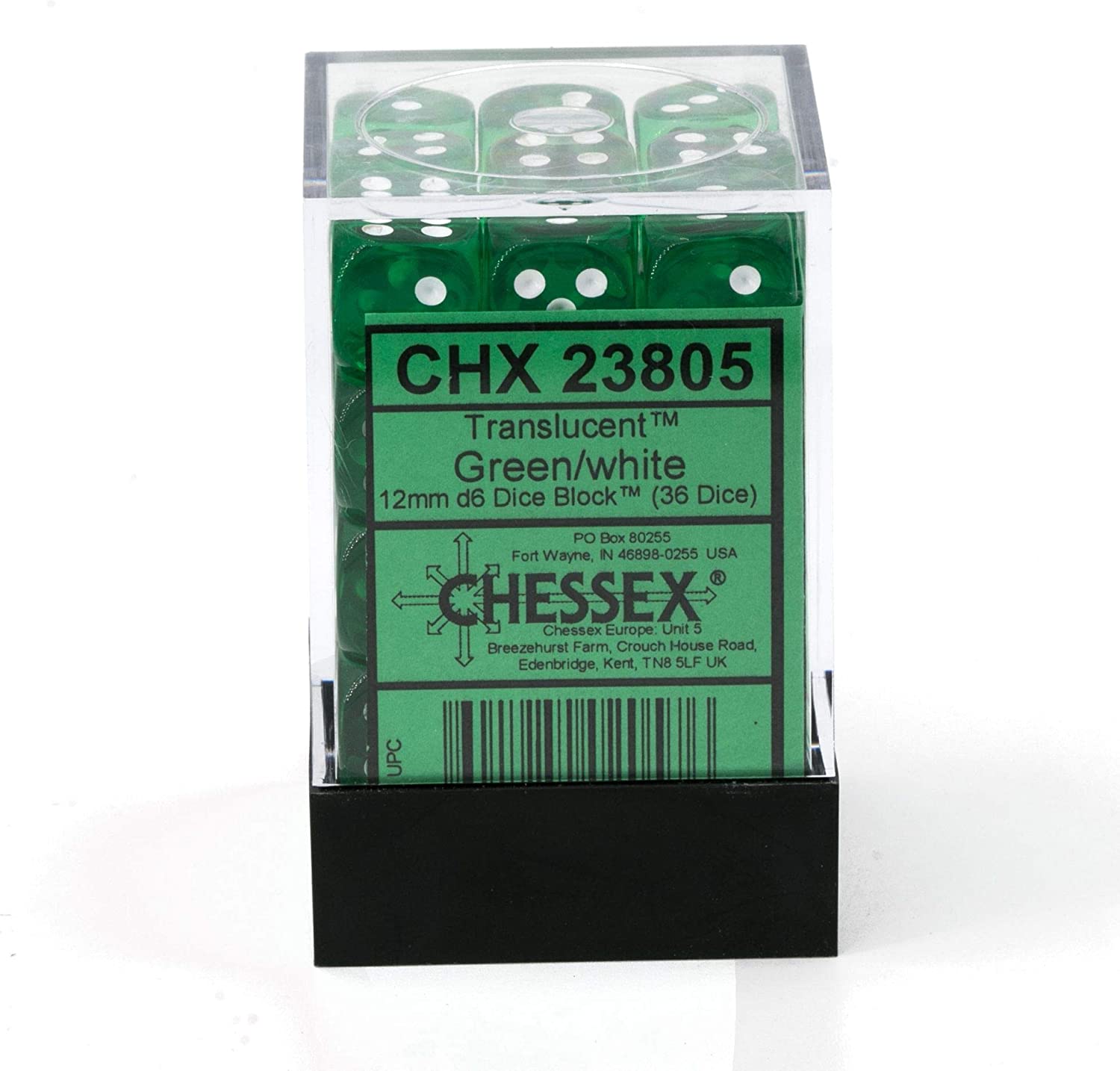 Chessex Says: D6 CHX23805 12mm Translucent Green/White (36)