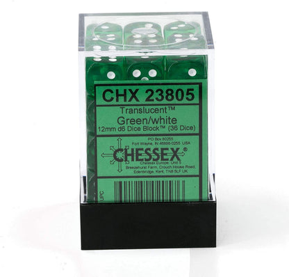 Chessex Says: D6 CHX23805 12mm Translucent Green/White (36)