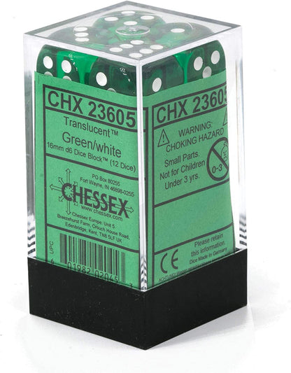 Chessex Says: D6 CHX23805 12mm Translucent Green/White (36)
