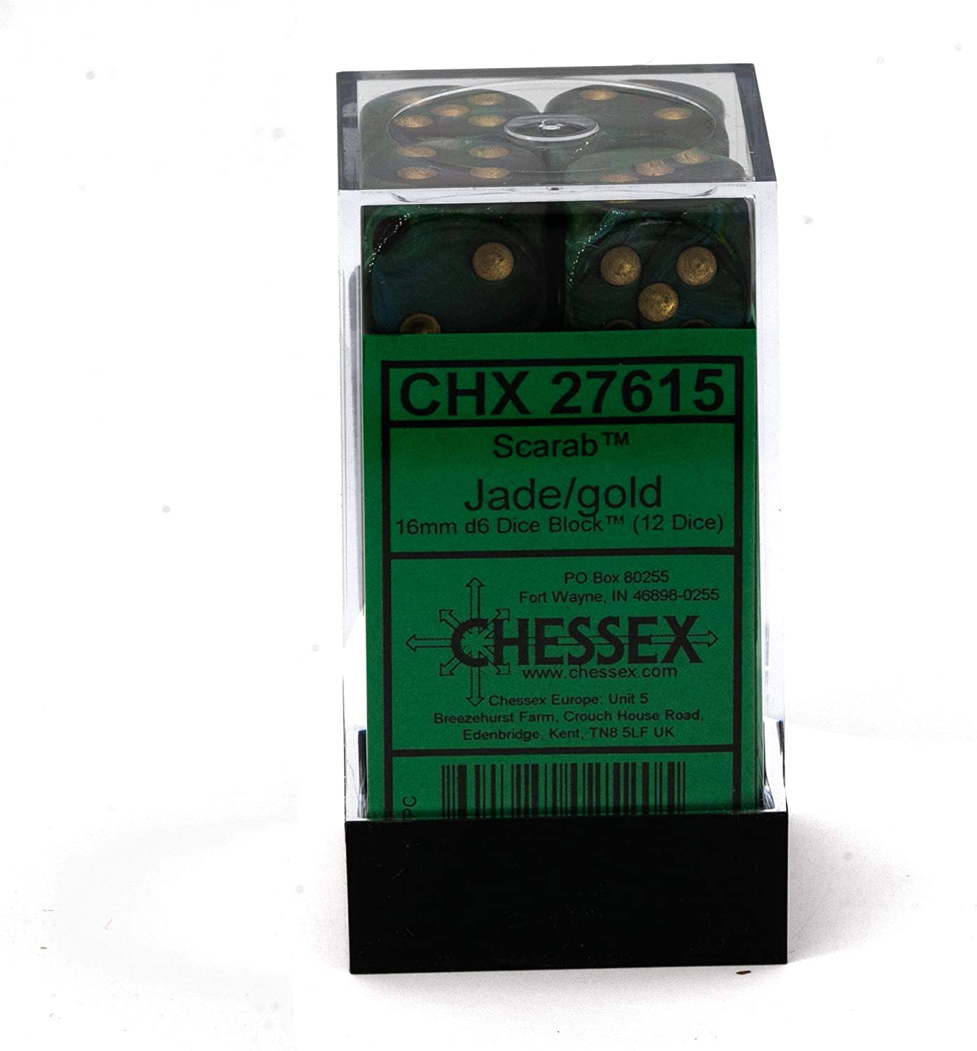 Chessex Dice DND Dice Set-Chessex D&D Dice-16mm Borealis Scarab Jade and Gold Plastic Polyhedral Dice Set-Dungeons and Dragons Dice Includes 12 Dice – D6, Various (CHX27615)