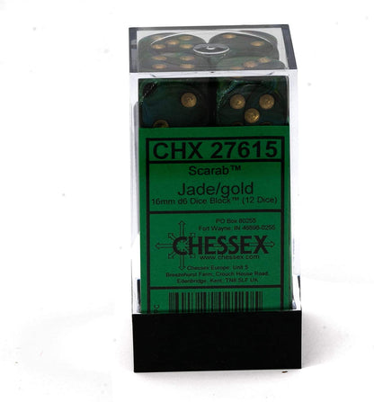 Chessex Dice DND Dice Set-Chessex D&D Dice-16mm Borealis Scarab Jade and Gold Plastic Polyhedral Dice Set-Dungeons and Dragons Dice Includes 12 Dice – D6, Various (CHX27615)
