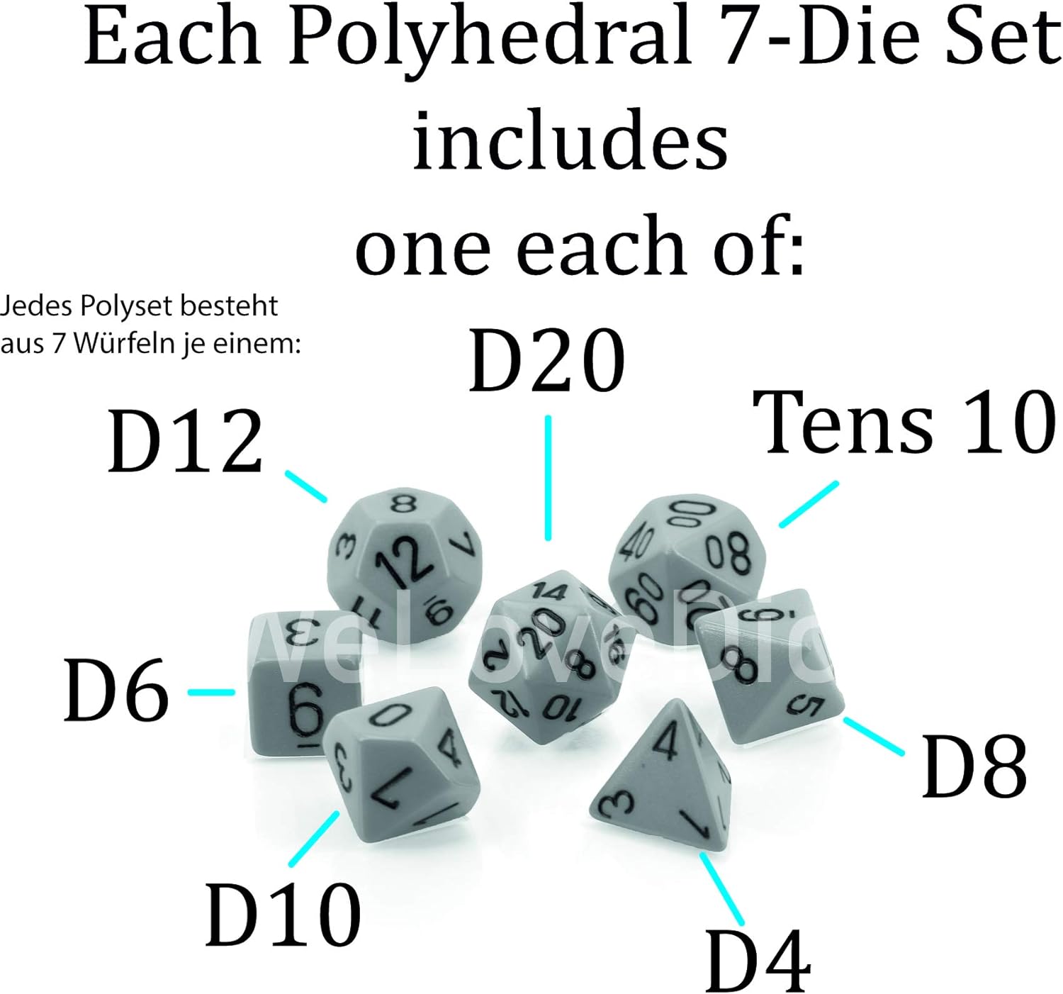 Chessex D&D Dice Set Translucent Smoke White Rpg RPG RPG Box, Multi-Colour