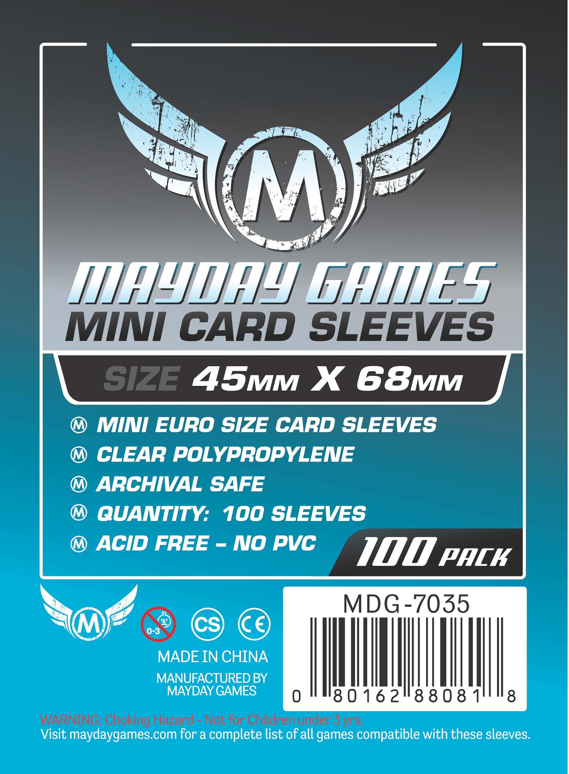 Mini Euro Game Play Card Sleeves (100 Sleeves/Pack - 45 MM X 68 MM