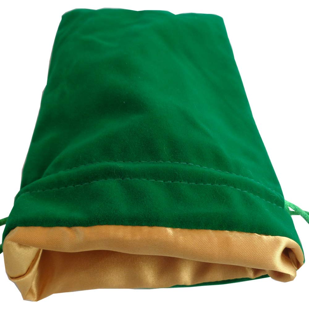 Velvet Dice Bag with Satin Liner 6"x8", Green Velvet Dice Bag with Gold Satin