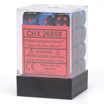 Dadi D6 Gemini Black Starlight w/Red (36